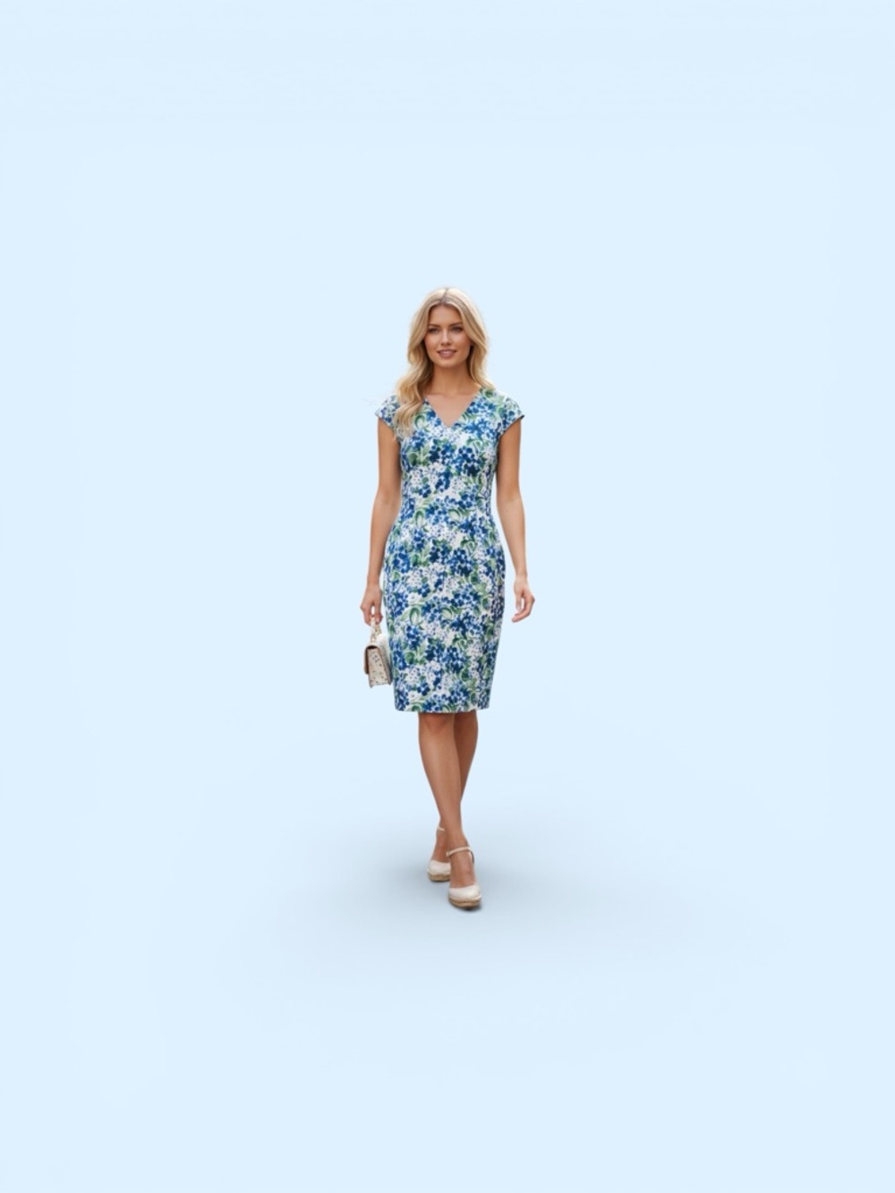 Tommy Hilfiger Blue Floral Sheath Dress Size 14 Midi Work Wedding Guest Stretch - Picture 6 of 8